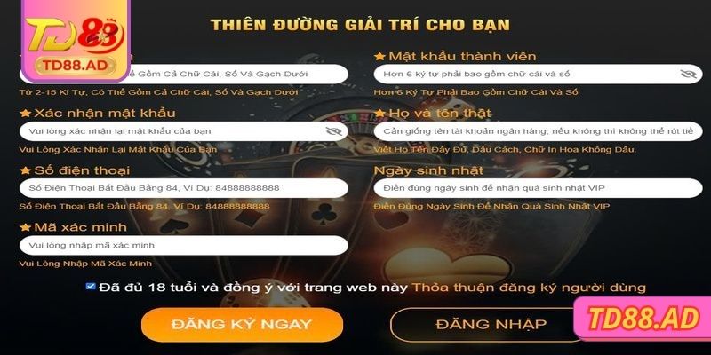 Đăng Ký td88 2 Nhập đầy đủ thông tin cá nhân của bạn